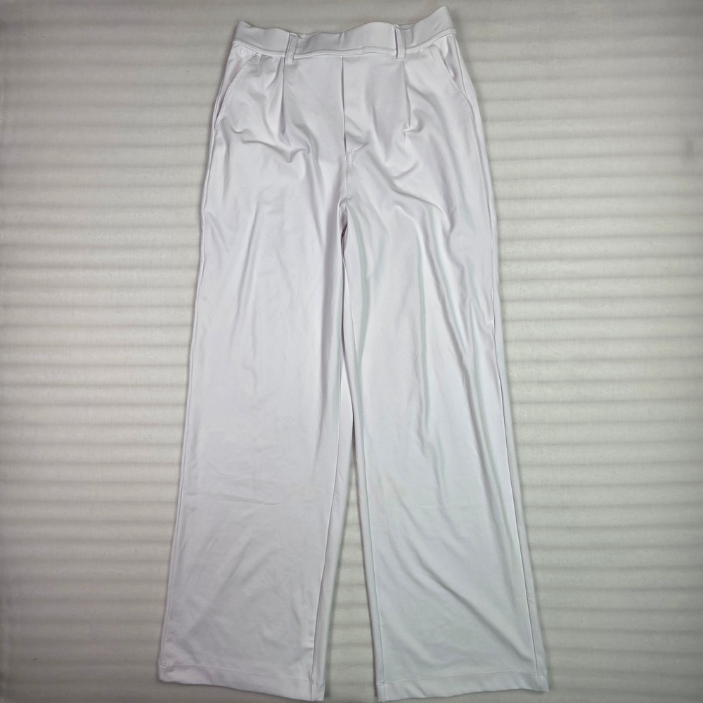 Halara Womens White Wide Leg Trousers Stretch Knit Pleated Front Dress Pants